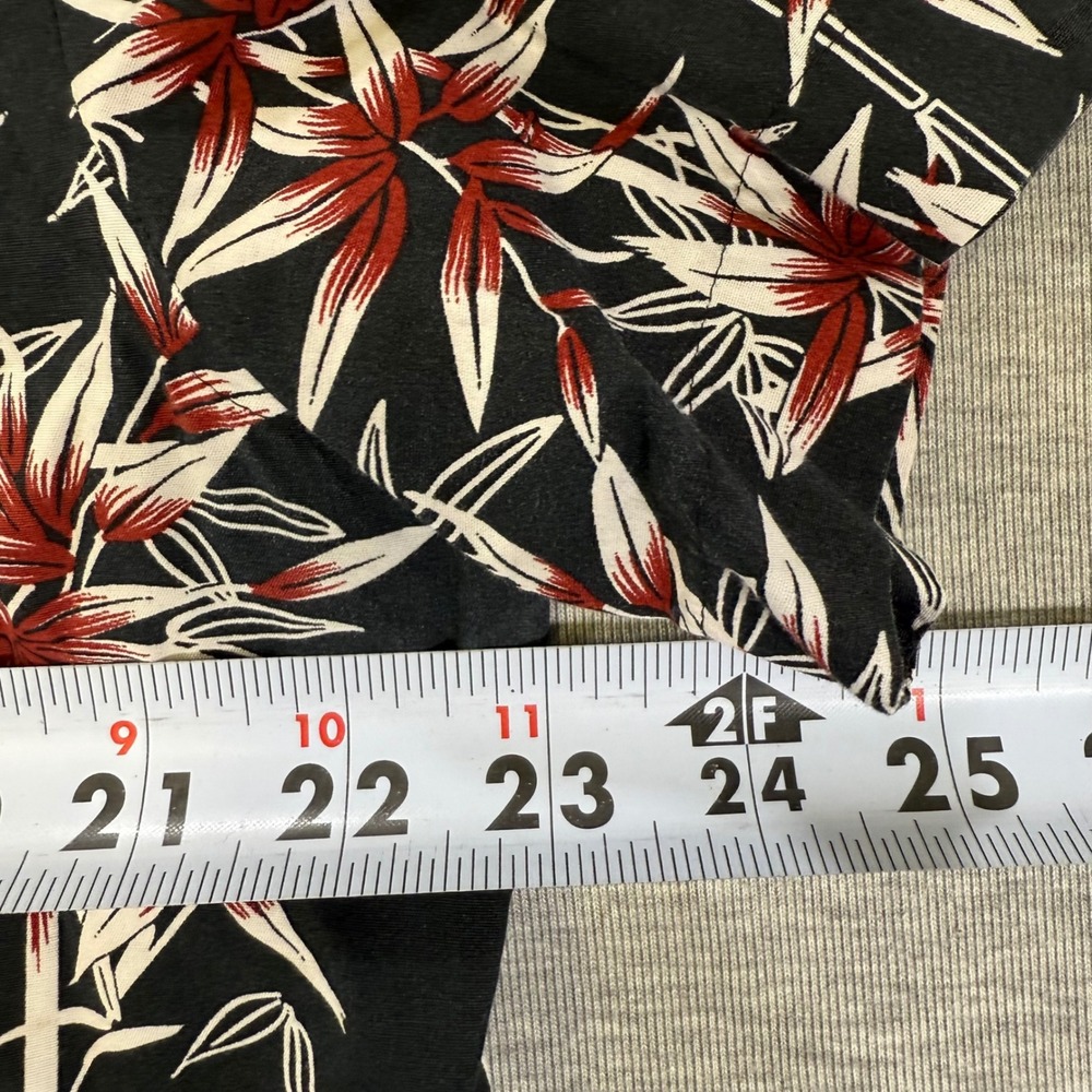 Express Mens Large Black Floral‎ Bamboo Print Short Sleeve Button Down Shirt - Picture 4 of 6